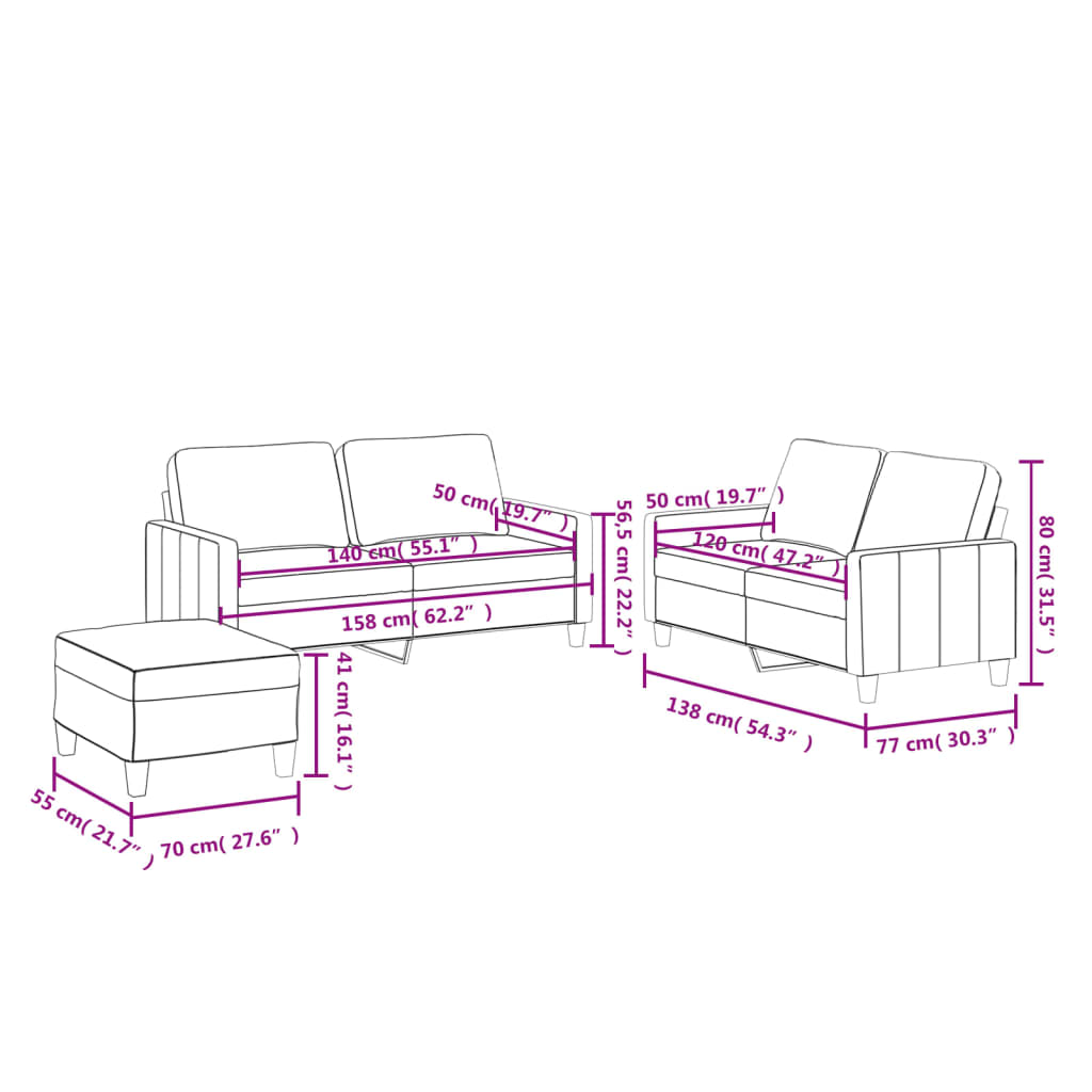 vidaXL Set de canapele cu perne, 3 piese, gri, piele ecologică