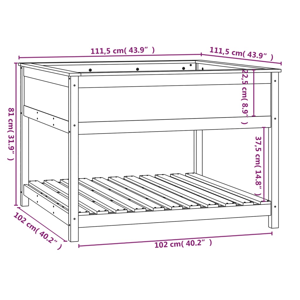 vidaXL Jardinieră cu raft maro miere 111,5x111,5x81 cm lemn masiv pin