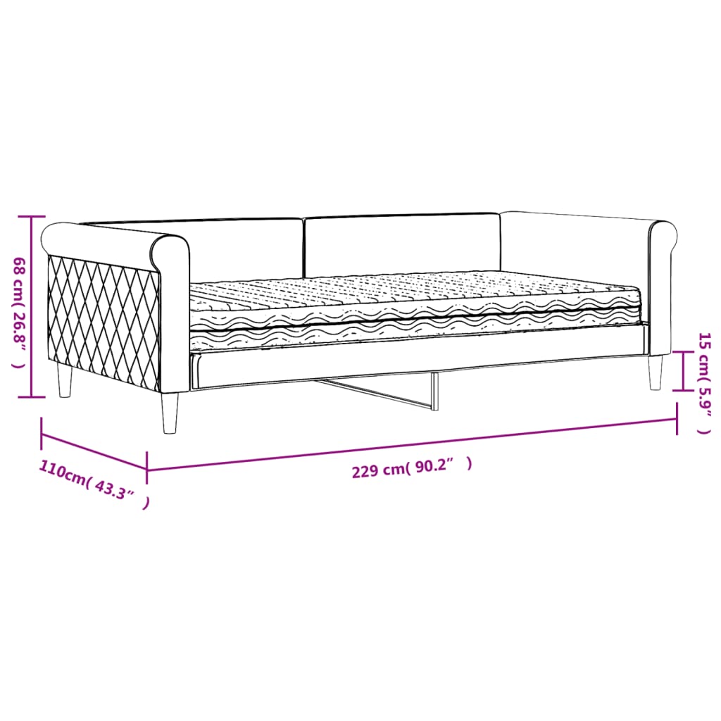 vidaXL Pat de zi cu saltea, galben, 100x200 cm, catifea