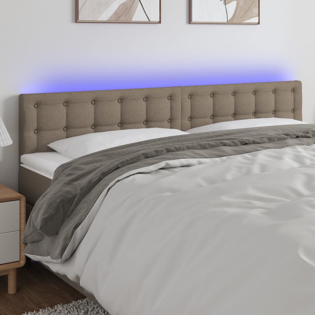 vidaXL Tăblie de pat cu LED, gri taupe, 200x5x78/88 cm, textil