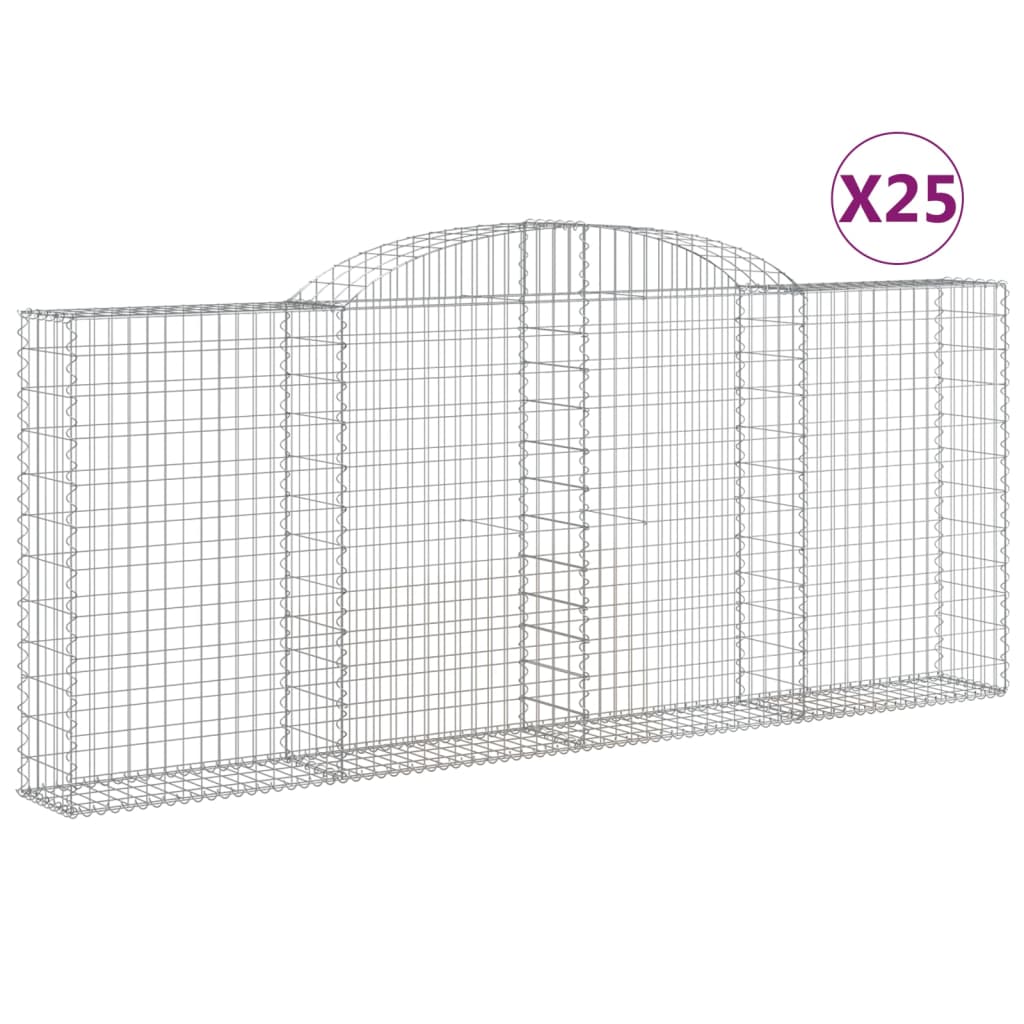 vidaXL Coșuri gabion arcuite 25 buc, 300x30x120/140 cm fier galvanizat