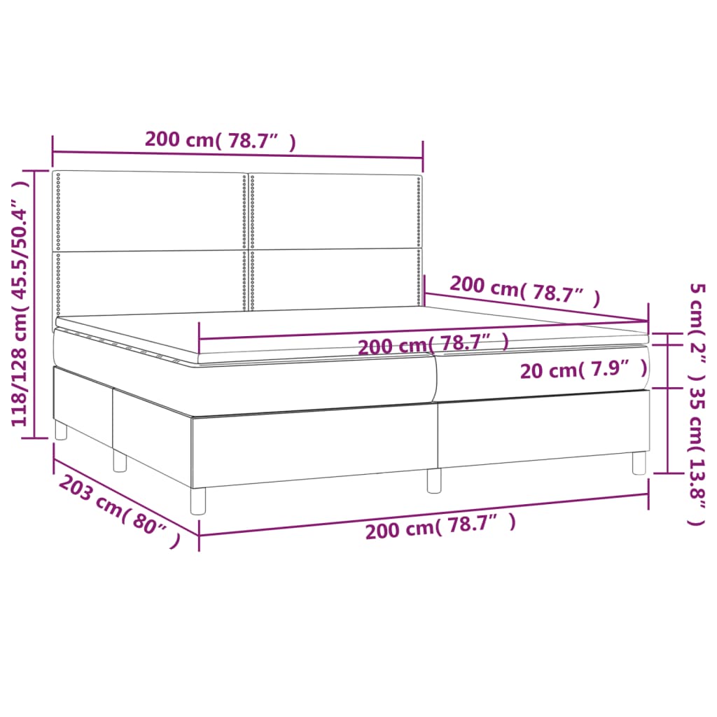 vidaXL Pat box spring cu saltea, gri închis, 200x200 cm, textil