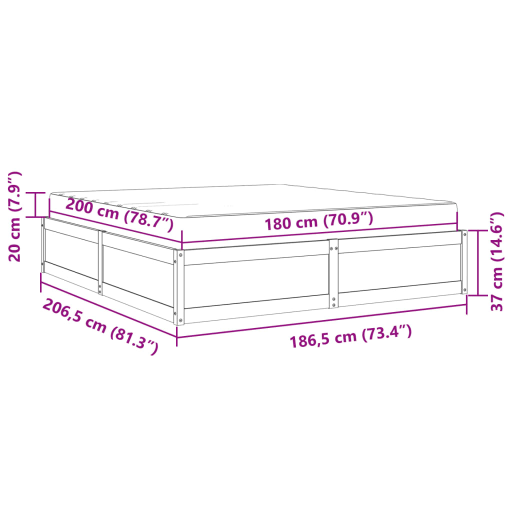 vidaXL Pat cu saltea, alb, 180x200 cm, lemn masiv pin