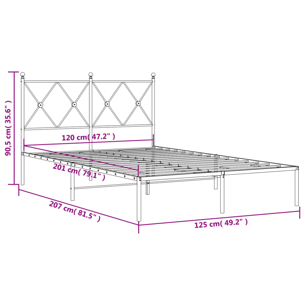 vidaXL Cadru de pat metalic cu tăblie, negru, 120x200 cm