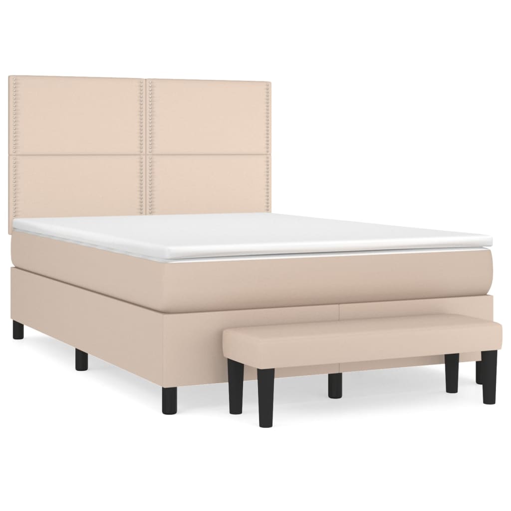 vidaXL Pat box spring cu saltea, cappuccino, 140x190cm piele ecologică