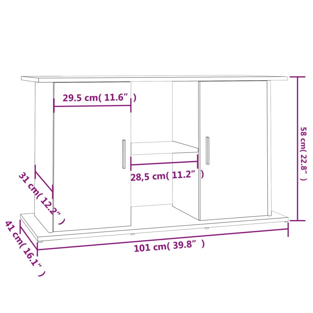 vidaXL Suport acvariu, alb extralucios, 101x41x58 cm, lemn prelucrat