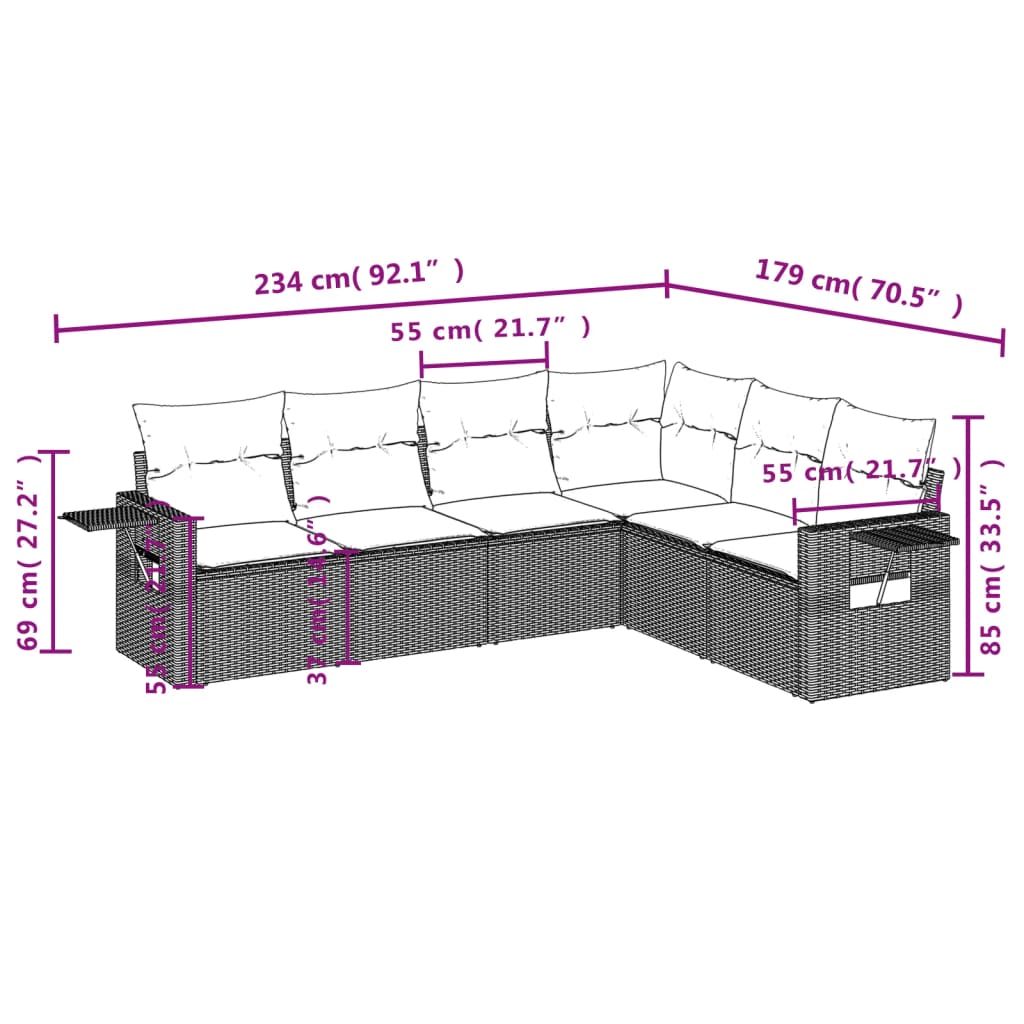 vidaXL Set mobilier de grădină cu perne, 6 piese, negru, poliratan