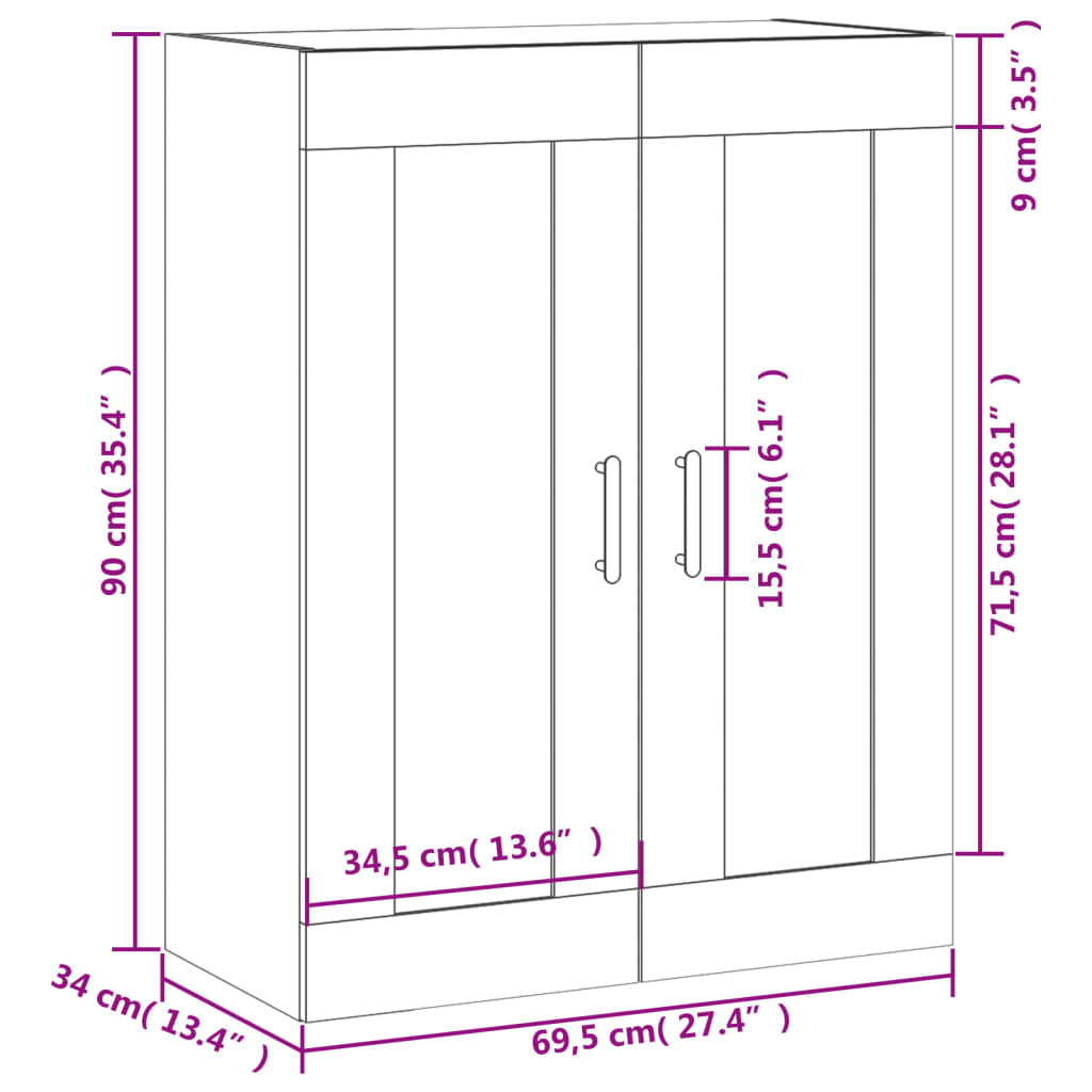 vidaXL Dulap montat pe perete, alb, 69,5x34x90 cm, lemn prelucrat