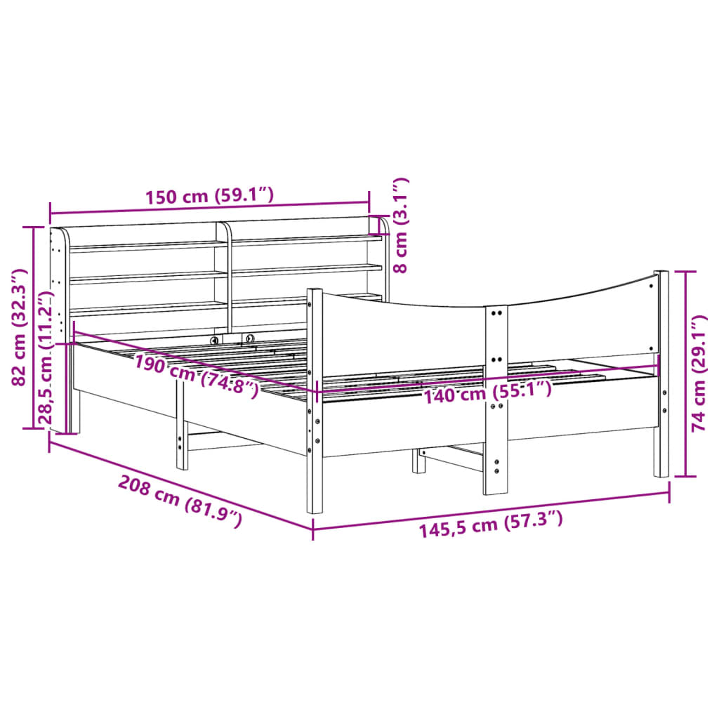 vidaXL Cadru de pat cu tăblie, 140x190 cm, lemn masiv pin