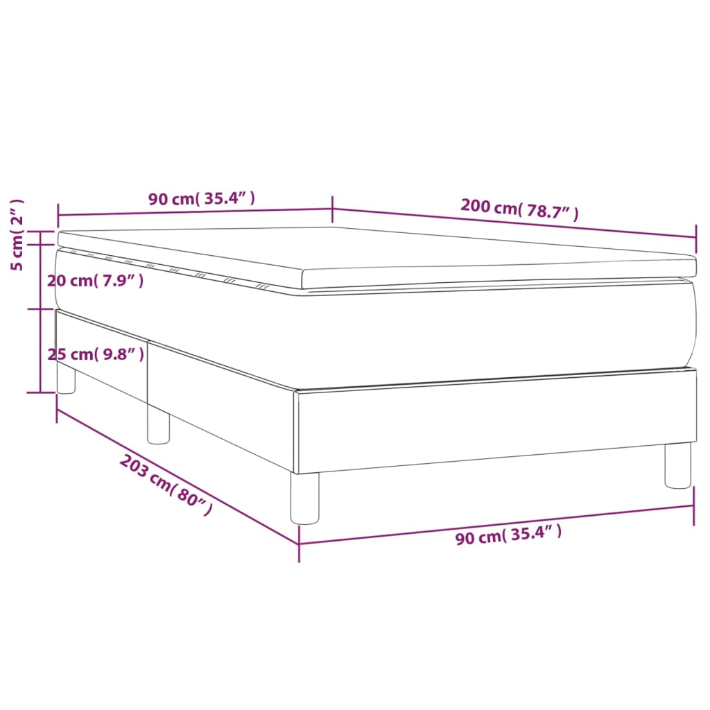 vidaXL Pat box spring cu saltea, crem, 90x200 cm, textil