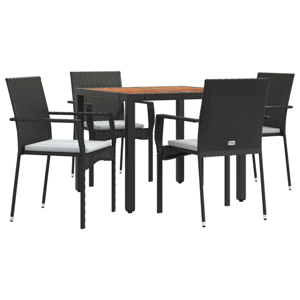 vidaXL Set mobilier de grădină cu perne, 5 piese, negru, poliratan