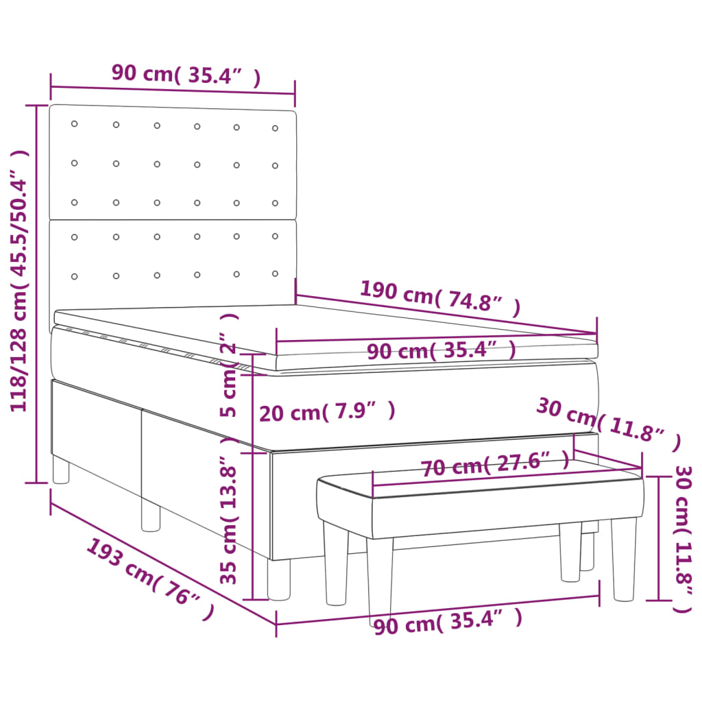 vidaXL Pat box spring cu saltea, negru, 90x190 cm, catifea