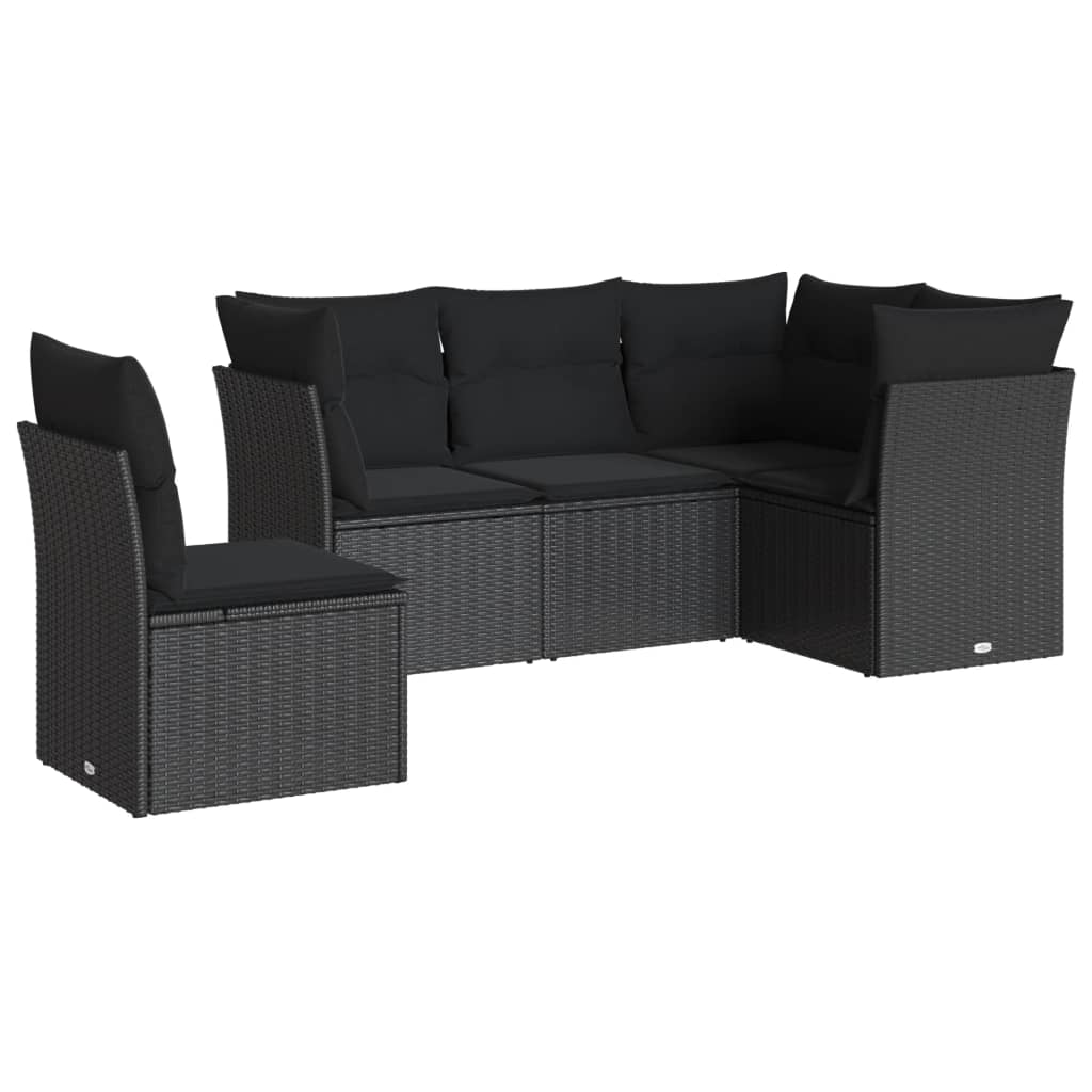 vidaXL Set mobilier de grădină cu perne, 5 piese, negru, poliratan