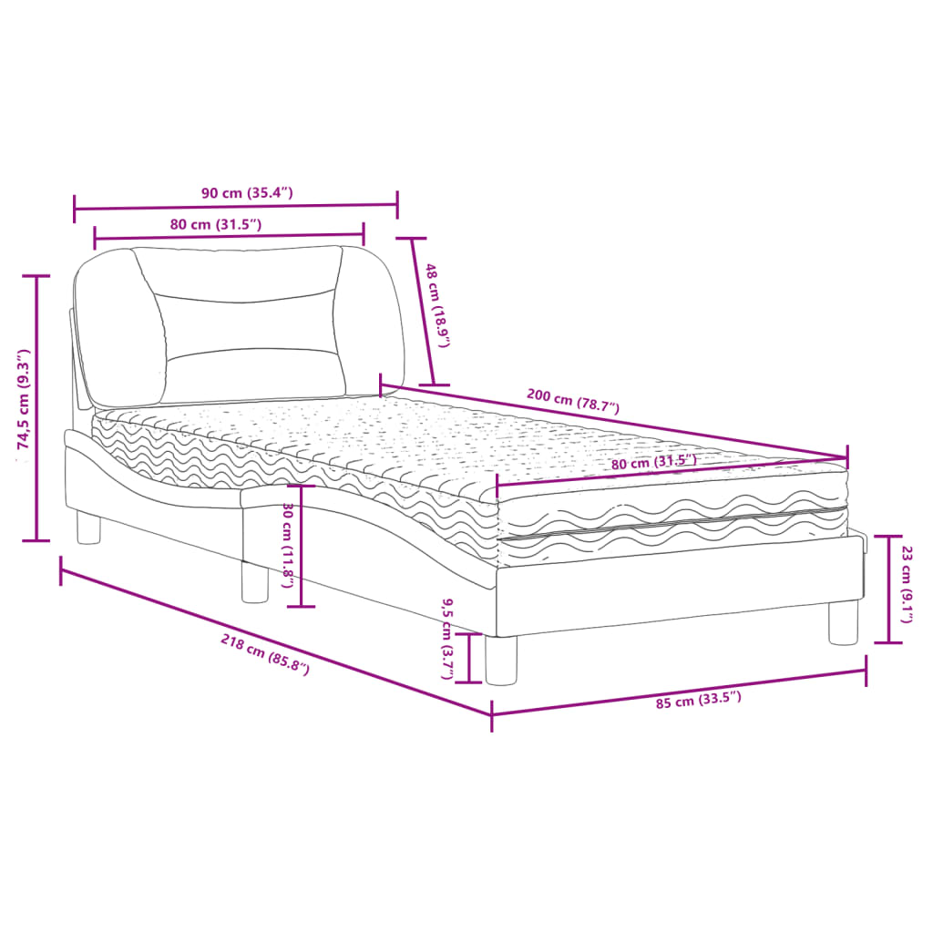 vidaXL Pat cu saltea, cappuccino, 80x200 cm piele ecologică