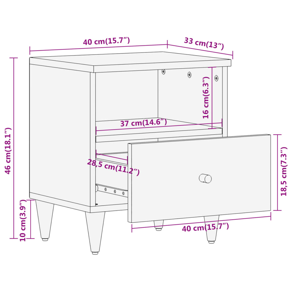 vidaXL Noptiere, 2 buc., 40x33x46 cm, lemn masiv de acacia