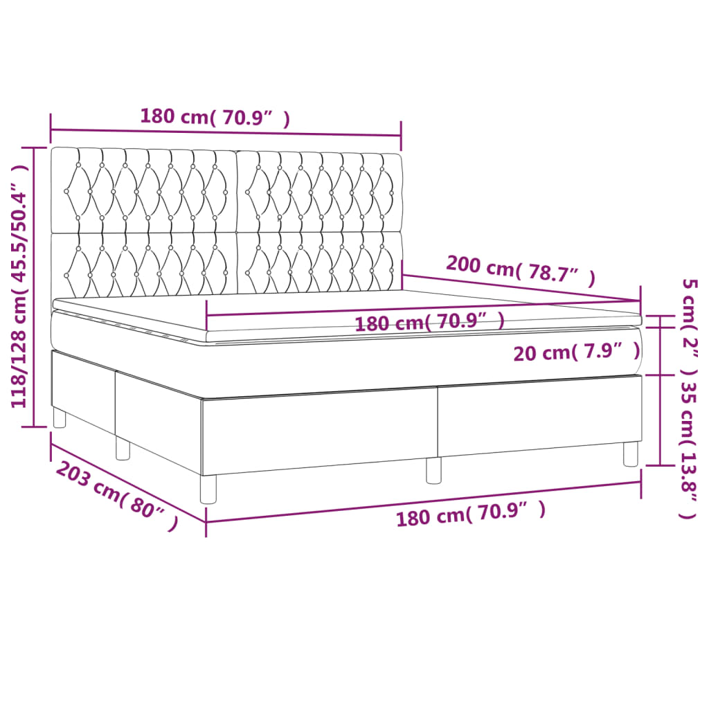 vidaXL Pat box spring cu saltea, gri închis, 180x200 cm, catifea