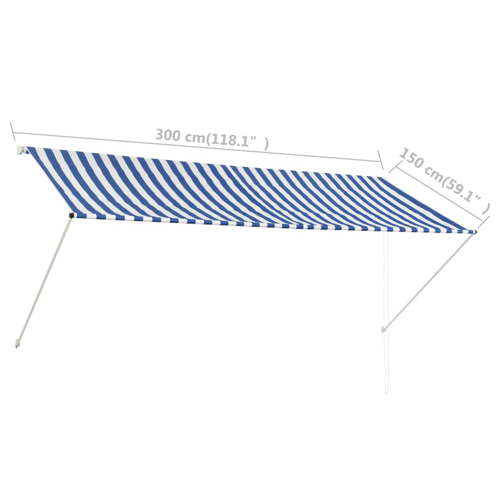 vidaXL Copertină retractabilă, albastru și alb, 300 x 150 cm