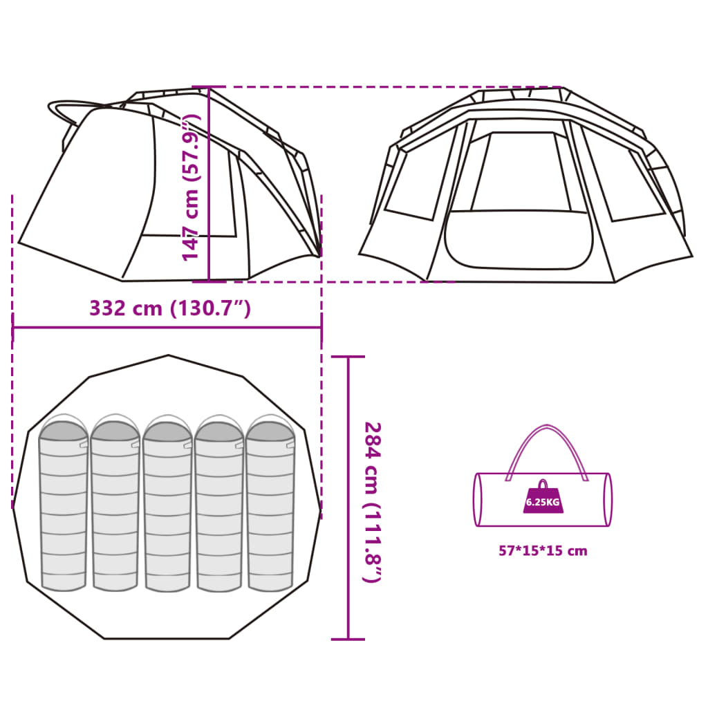 vidaXL Cort de pescuit pentru 5 persoane, camuflaj, impermeabil