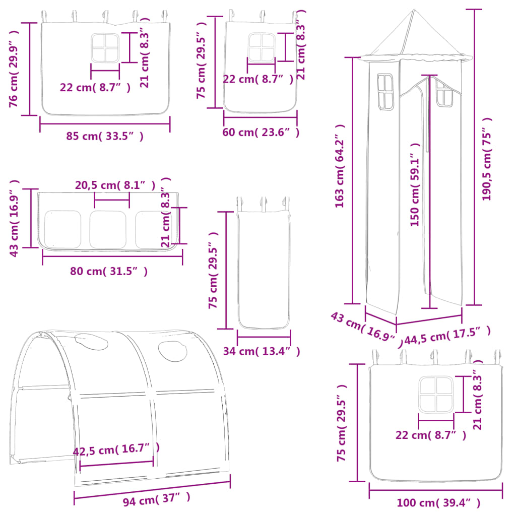 vidaXL Pat etajat de copii cu turn albastru 90x200 cm lemn masiv pin