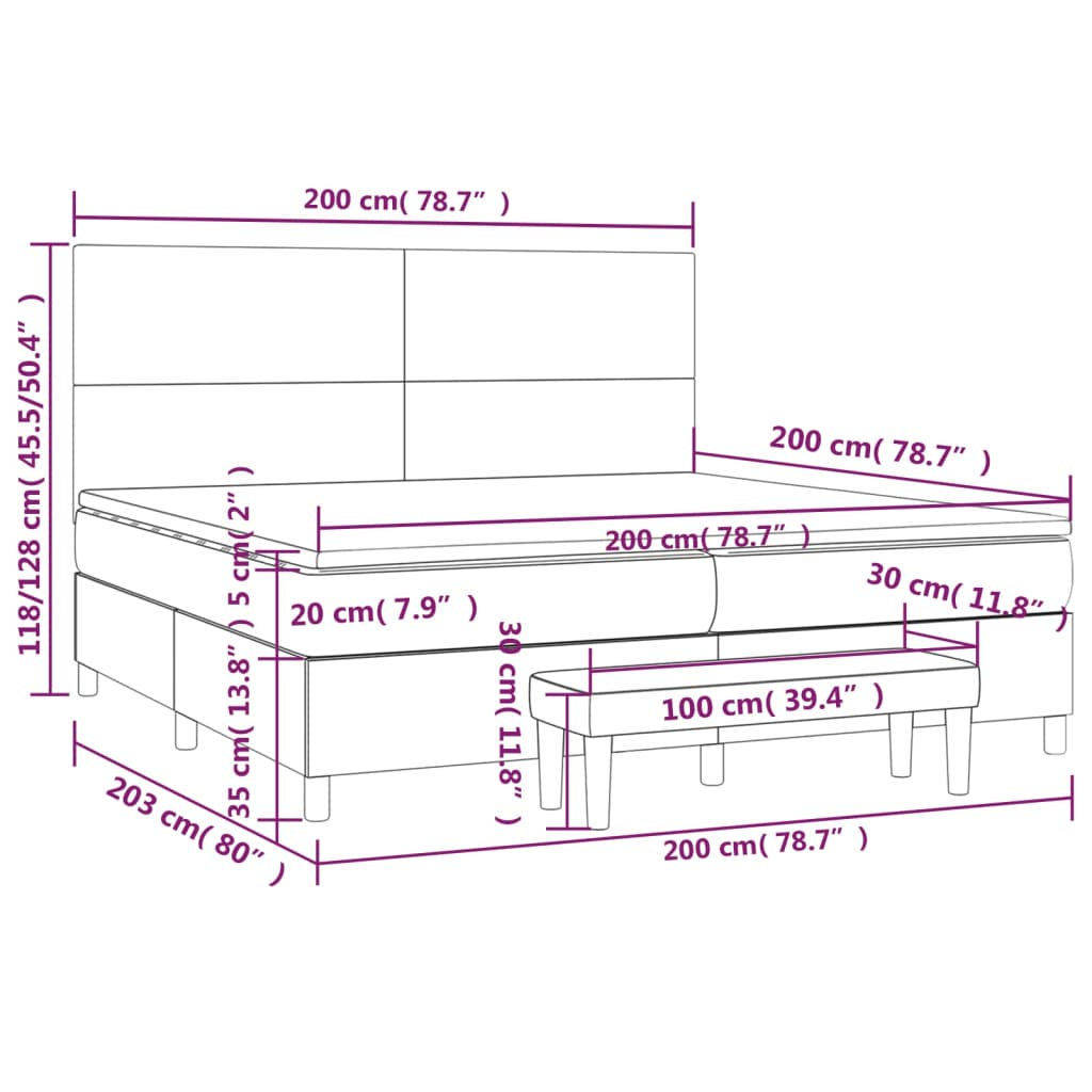 vidaXL Pat box spring cu saltea, gri, 200x200 cm, piele ecologică