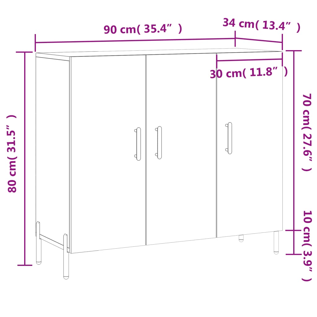 vidaXL Dulap, stejar fumuriu, 90x34x80 cm, lemn compozit