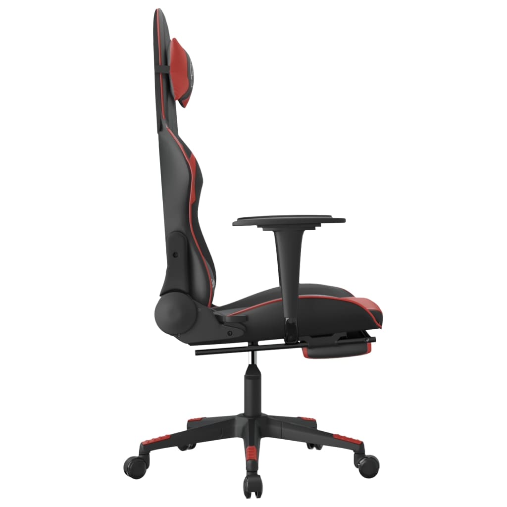 vidaXL Scaun de gaming masaj/suport picioare negru/roșu vin piele eco