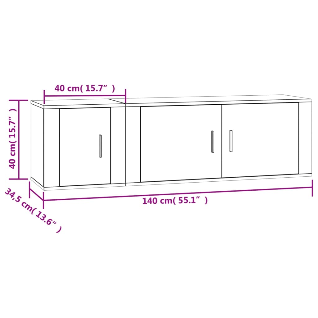 vidaXL Set dulap TV, 2 piese, alb extralucios, lemn prelucrat