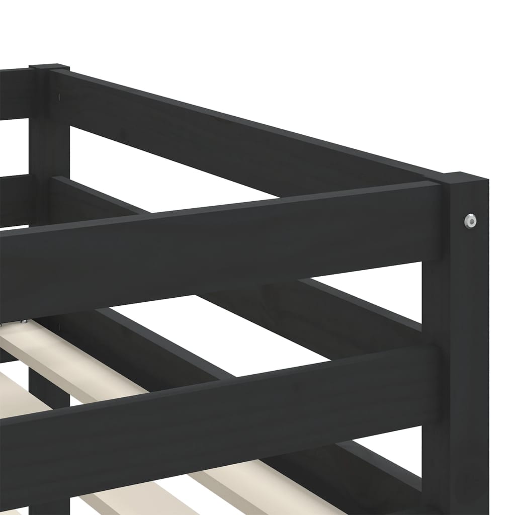vidaXL Pat etajat de copii perdele, alb/negru 90x200 cm lemn masiv pin