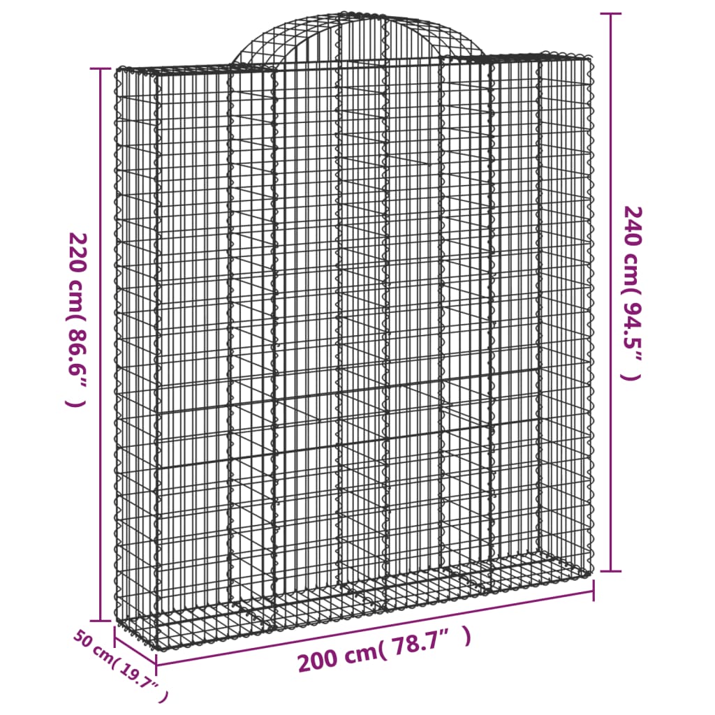 vidaXL Coșuri gabion arcuite, 2 buc, 200x50x220/240cm, fier galvanizat