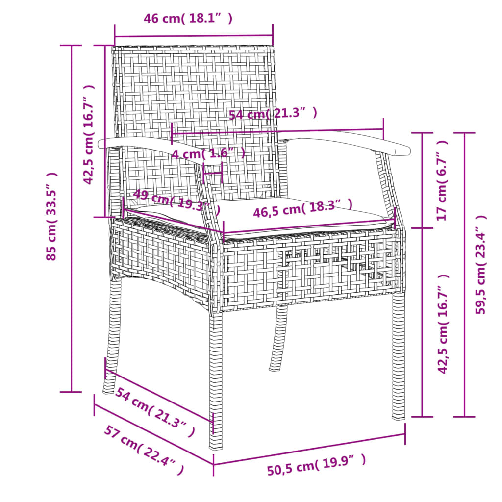 vidaXL Set mobilier de grădină cu perne, 3 piese, negru, poliratan