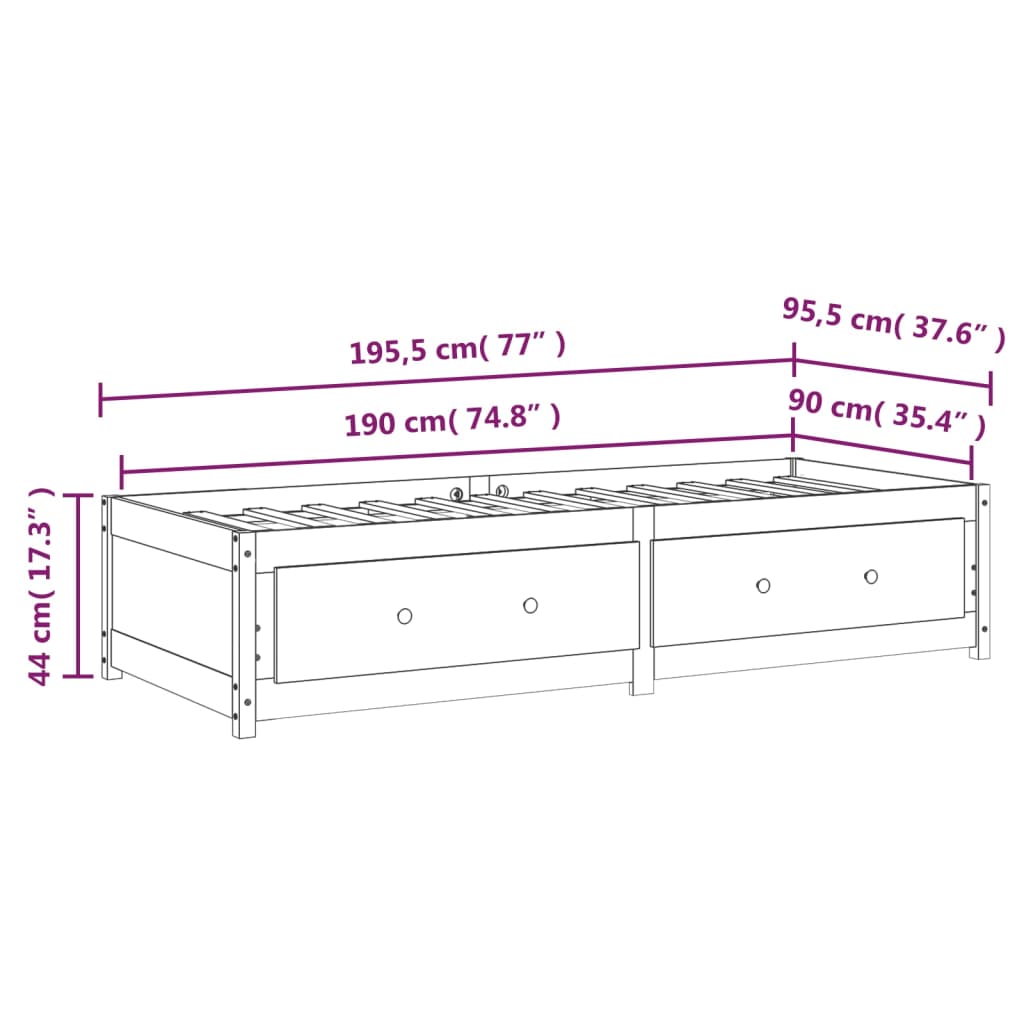 vidaXL Pat de zi Single, gri, 90x190 cm, lemn masiv de pin