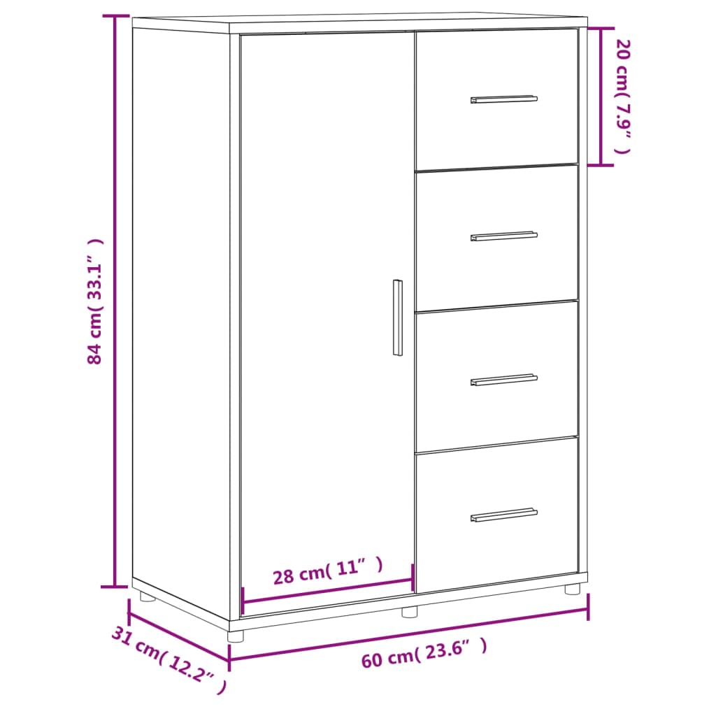 vidaXL Dulap, alb, 60x31x84 cm, lemn prelucrat