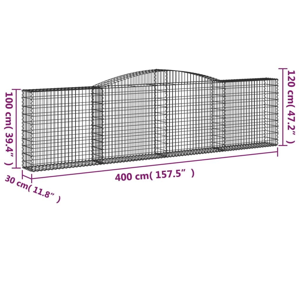 vidaXL Coșuri gabion arcuite 2 buc, 400x30x100/120 cm fier galvanizat