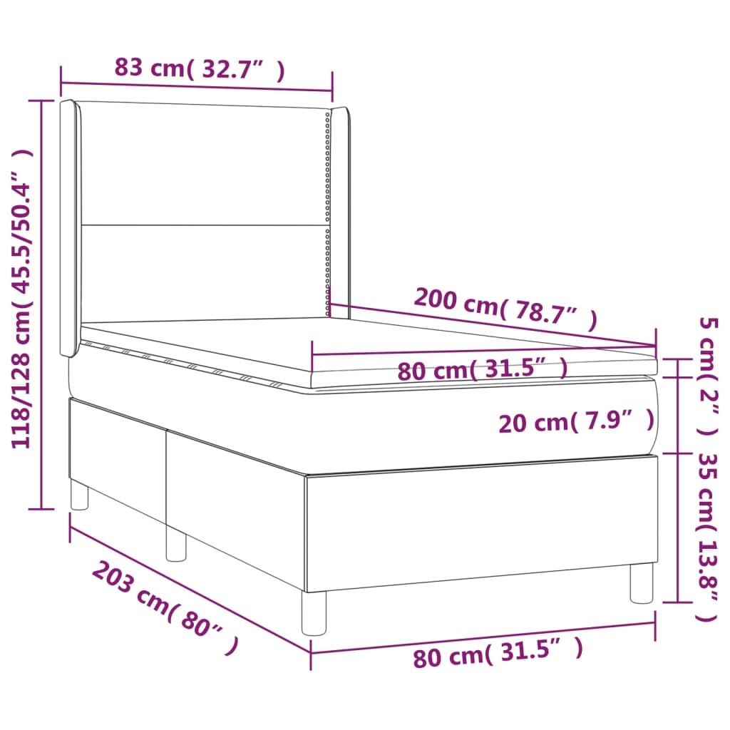 vidaXL Pat cu arcuri, saltea și LED, gri închis, 80x200 cm, textil