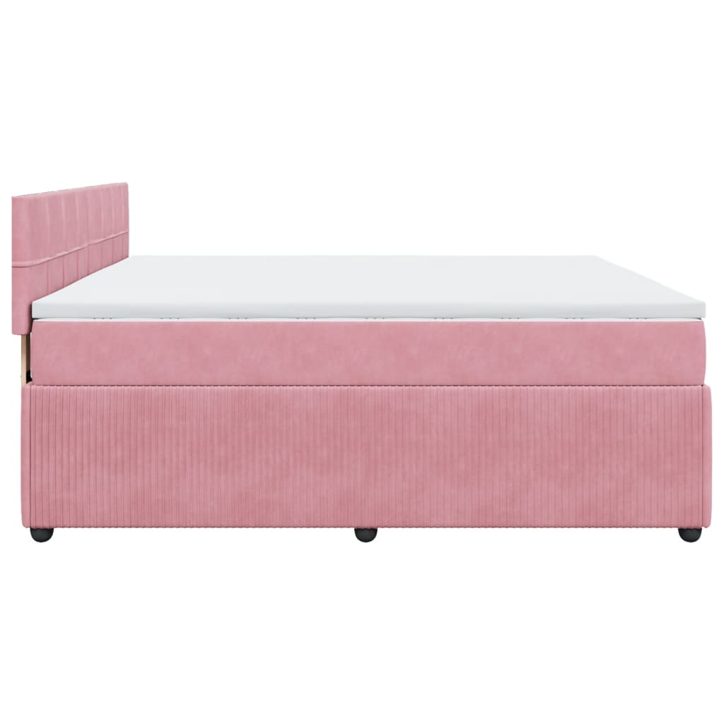 vidaXL Pat box spring cu saltea, roz, 200x200 cm, catifea