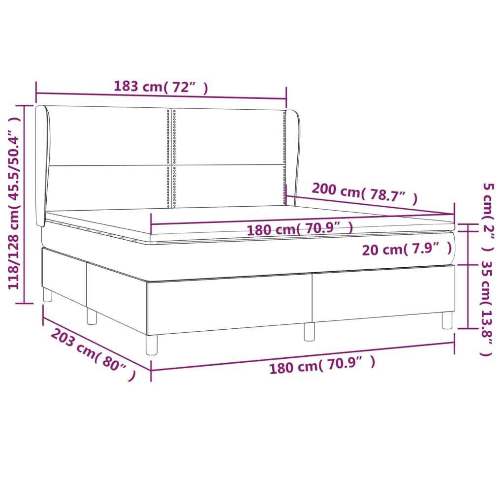 vidaXL Pat box spring cu saltea, alb, 180x200 cm, piele ecologică