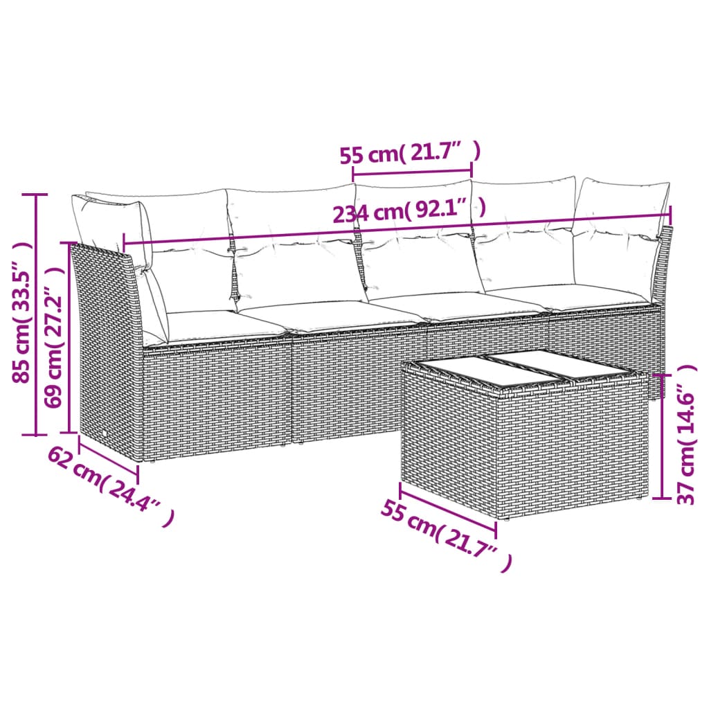 vidaXL Set canapele de grădină cu perne, 5 piese, bej, poliratan