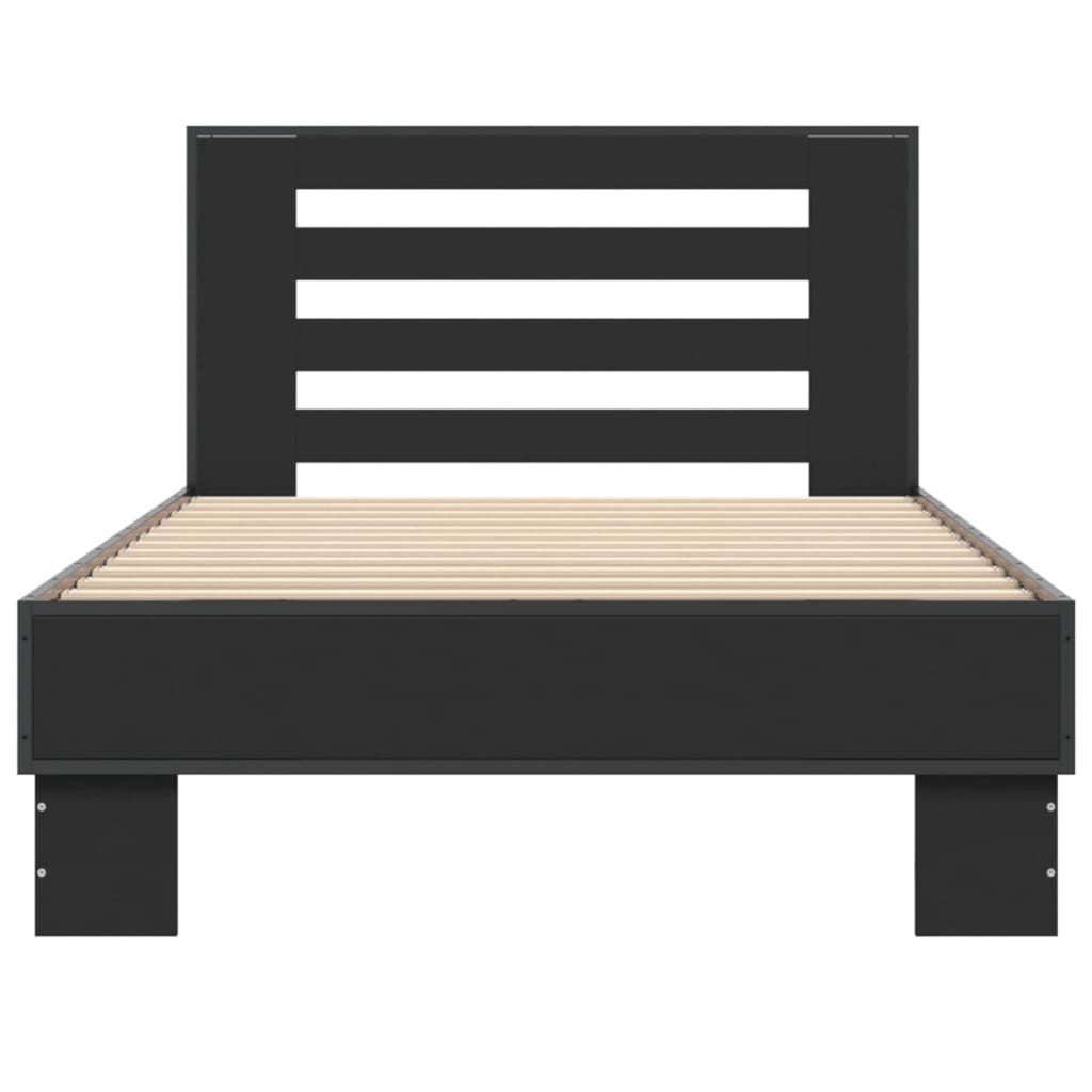 vidaXL Cadru de pat, negru, 90x200 cm, lemn prelucrat și metal