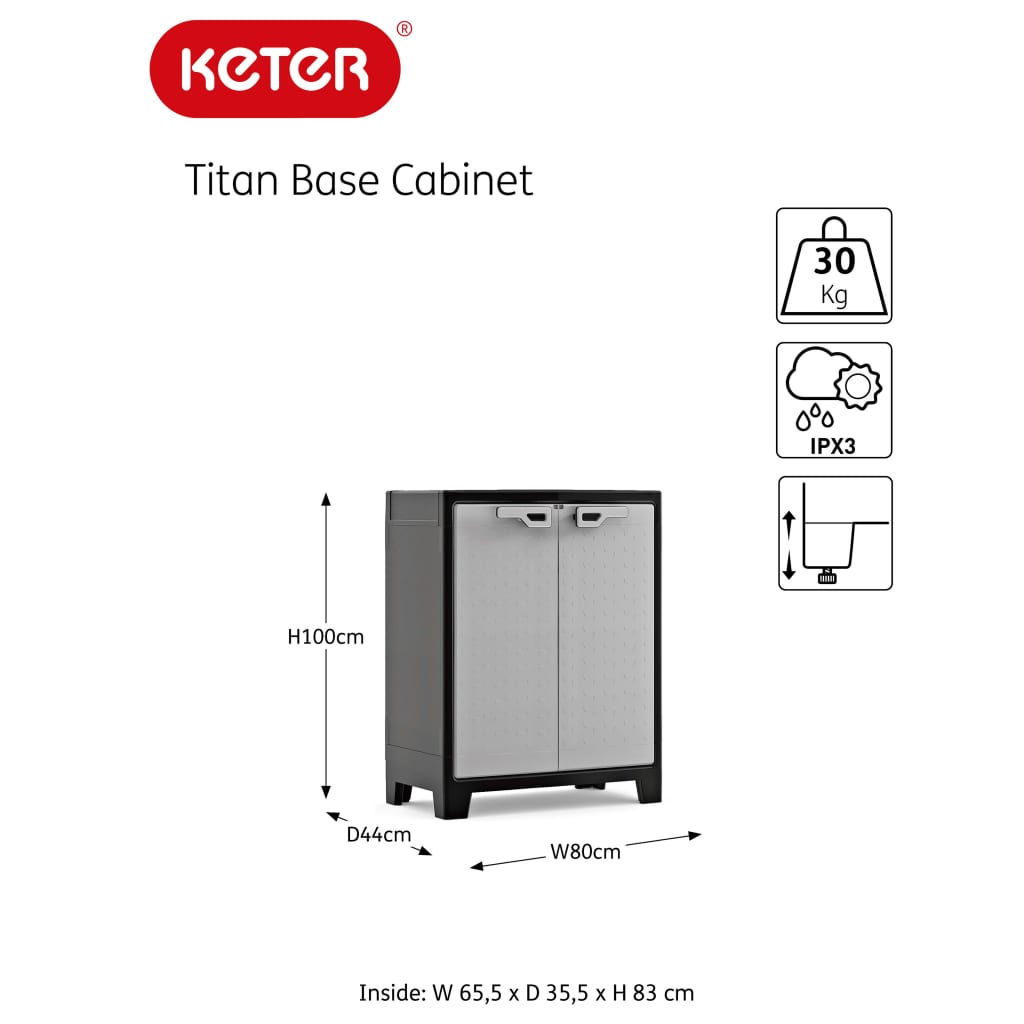 Keter Dulap de depozitare mic Titan, negru și gri, 100 cm