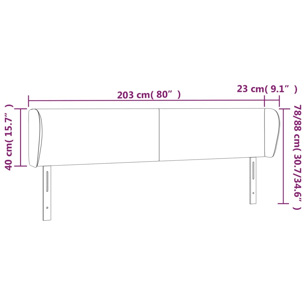 vidaXL Tăblie de pat cu aripioare gri închis 203x23x78/88 cm catifea