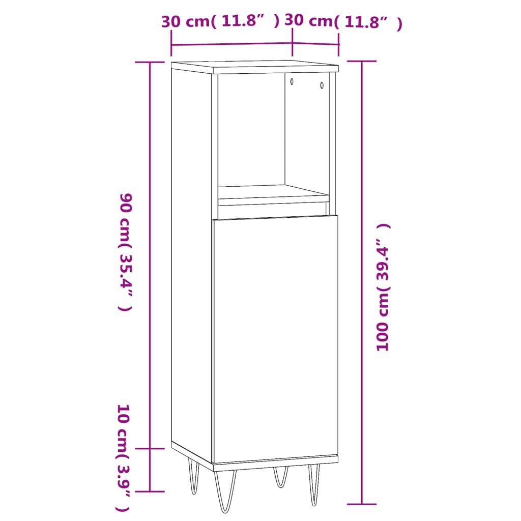 vidaXL Dulap de baie, alb, 30x30x100 cm, lemn prelucrat