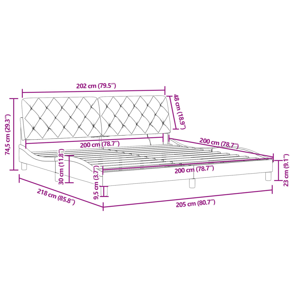 vidaXL Cadru de pat cu lumini LED, negru, 200x200 cm, catifea