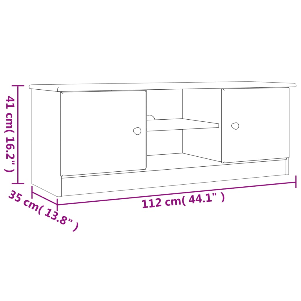 vidaXL Dulap TV "ALTA" alb, 112x35x41 cm, lemn masiv de pin