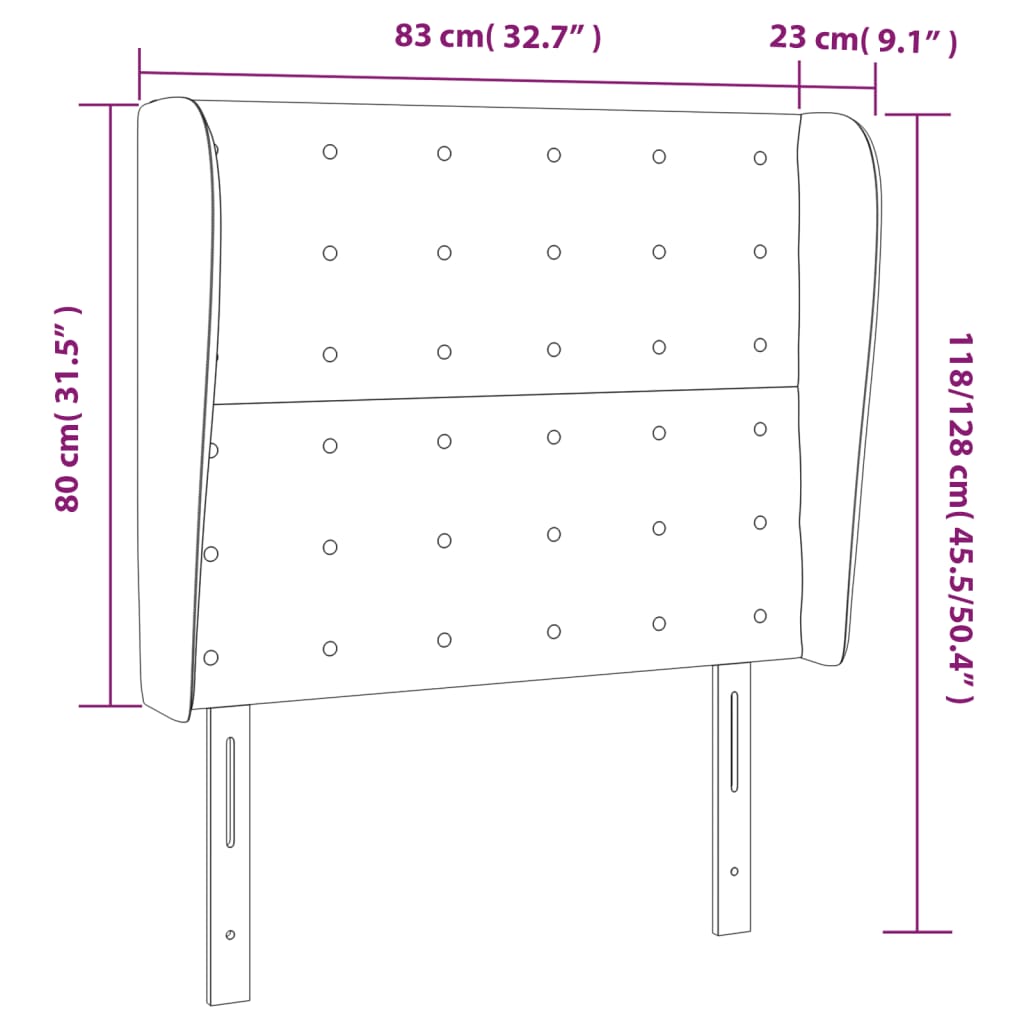 vidaXL Tăblie de pat cu aripioare, negru, 83x23x118/128 cm, catifea