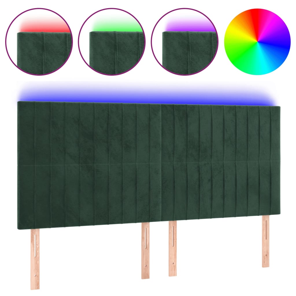 vidaXL Tăblie de pat cu LED, verde închis, 180x5x118/128 cm, catifea