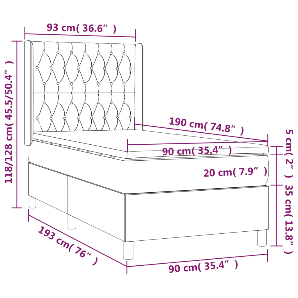 vidaXL Pat cu arcuri, saltea și LED, crem, 90x190 cm, textil