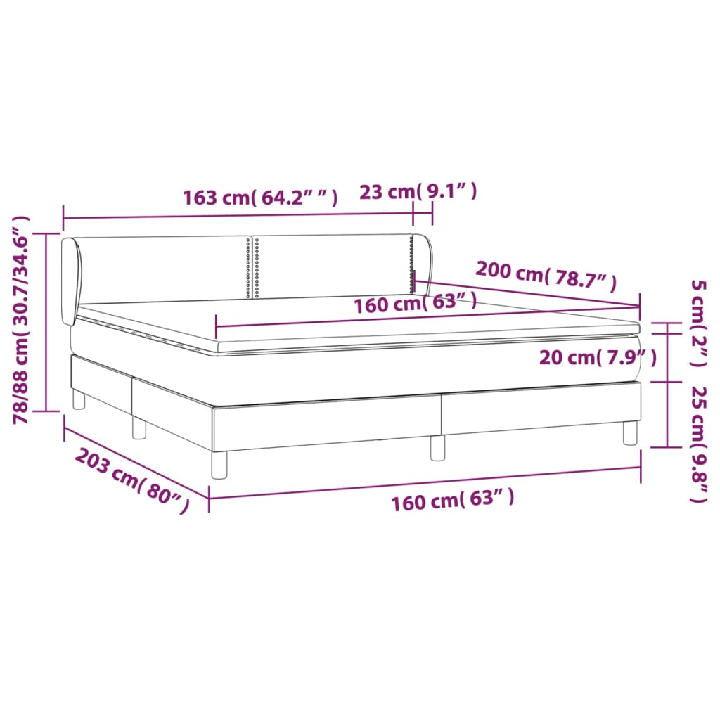 vidaXL Pat box spring cu saltea, crem, 160x200 cm, material textil