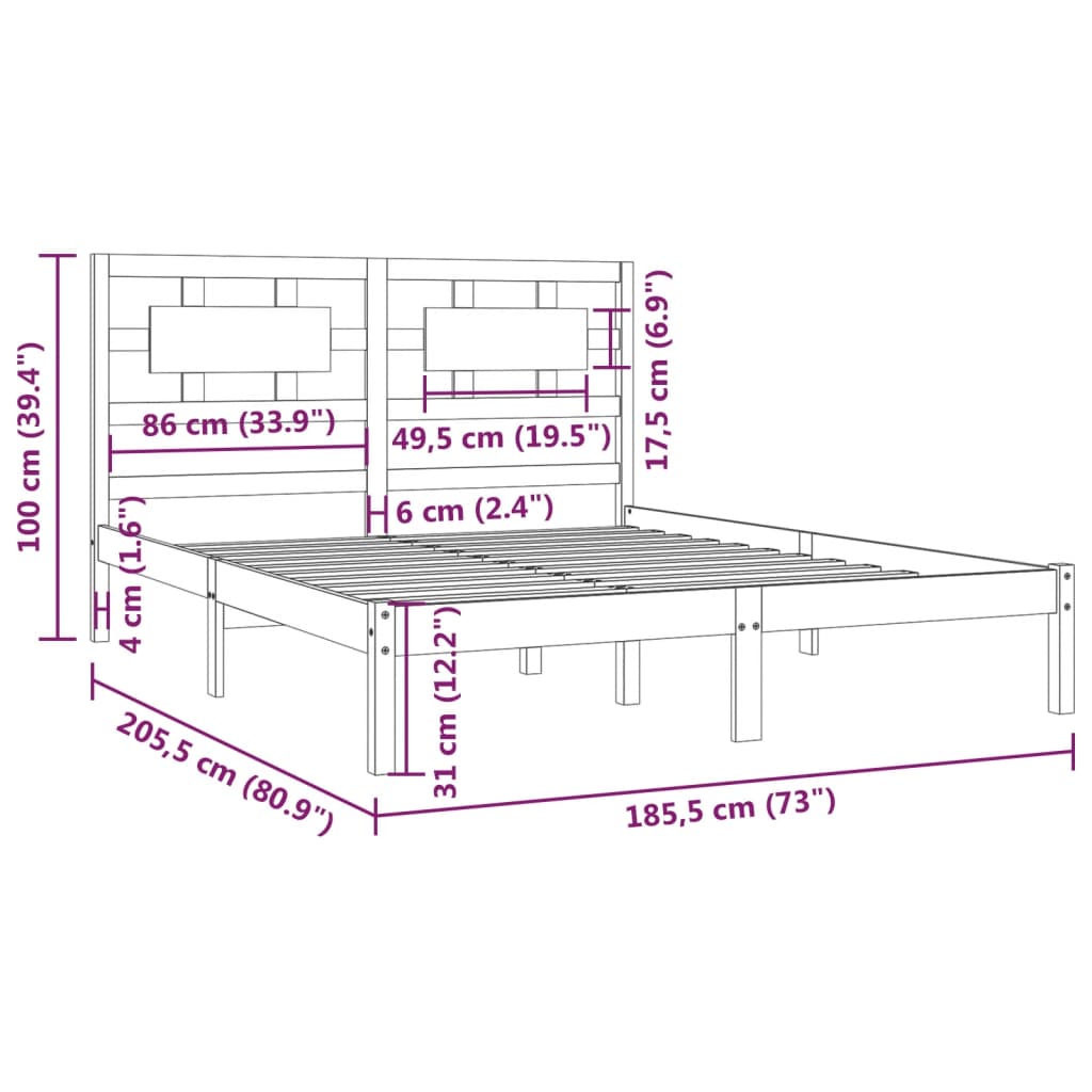 vidaXL Cadru de pat Super King, alb, 180x200 cm, lemn masiv de pin