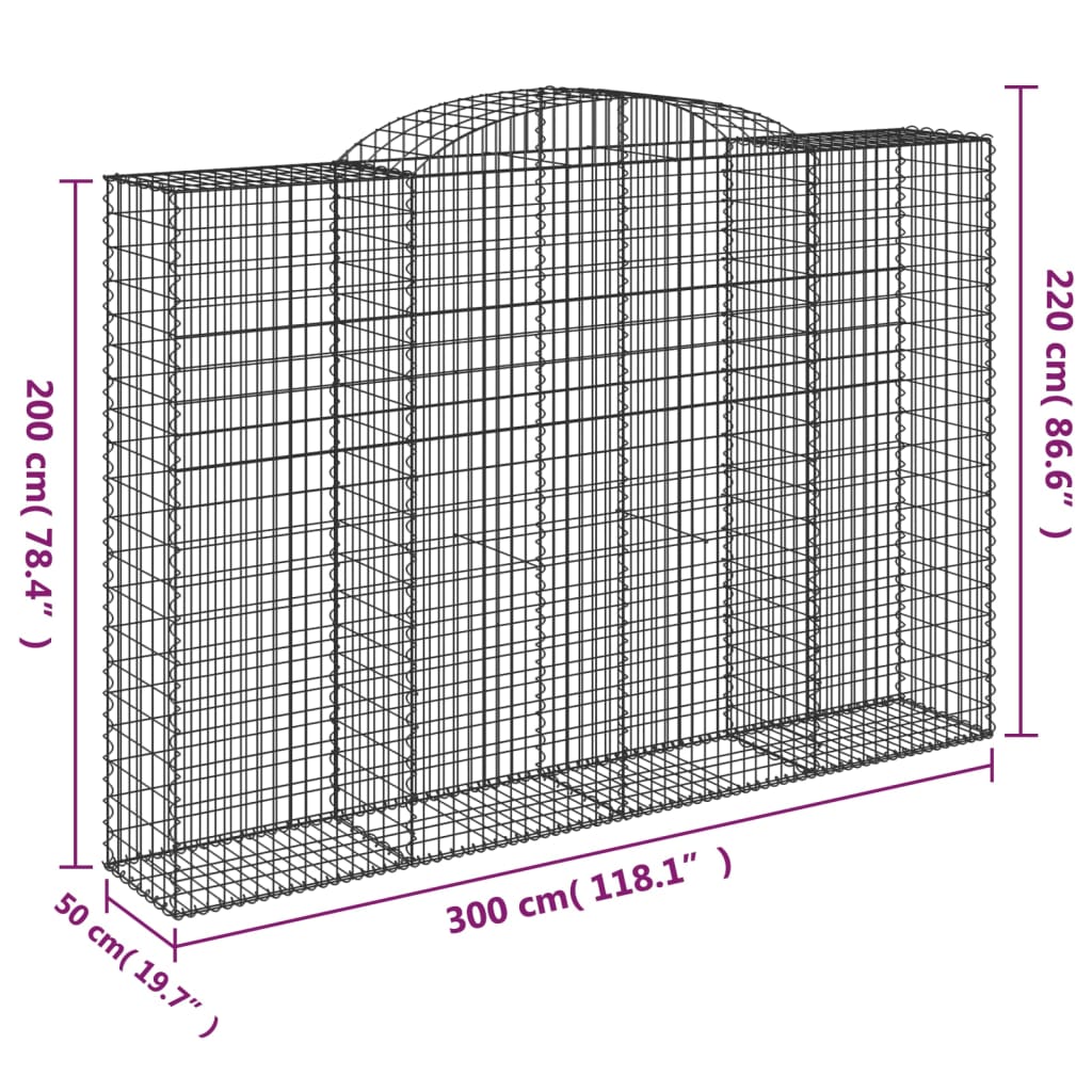 vidaXL Coșuri gabion arcuite 8 buc. 300x50x200/220 cm fier galvanizat