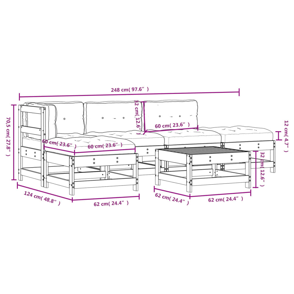 vidaXL Set mobilier relaxare grădină&perne 6 piese gri lemn masiv pin